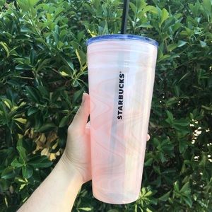 Rare! Starbucks double wall GLASS pink marble cup